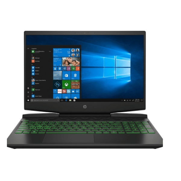 24 - Empowering Businesses: Your Premier eTIMS Integrators, Resellers, and Consultants HP gaming laptop with a green backlit keyboard, open to the Windows 10 desktop.