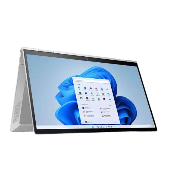 38 - Empowering Businesses: Your Premier eTIMS Integrators, Resellers, and Consultants Two-in-one laptop/tablet in tent mode showing Windows 11 start menu on a blue wallpaper