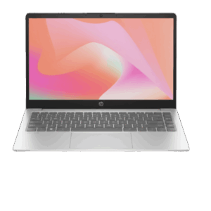 Change View Angle 6 - Empowering Businesses: Your Premier eTIMS Integrators, Resellers, and Consultants Open HP laptop with a silver body and a vibrant abstract wallpaper on the screen.